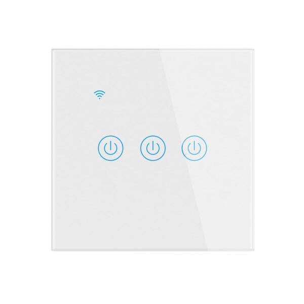 Acmerota Touch Light Switch 3 Gang 1 Way, White Single ON/Off Switch for LED Lights Electrical Light Wall Switch,Tempered Glass Panel with LED Backlight for Home Office School, AC100-240V 1-1000W