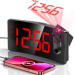GOLOZA Projection Alarm Clock, Digital Clock with Modern Curved Design 180° Rotatable Projector, 3-Level Brightness Dimmer, Clear Blue LED Display, Progressive Volume, 9mins Snooze,12/24H, for Bedroom