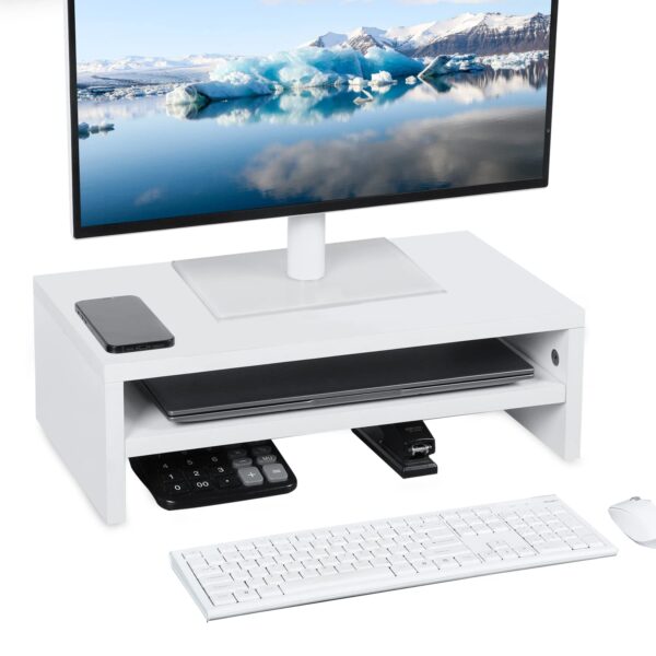 2-Tier Monitor Stand - Wooden Desk Shelf for Pc, Tv Riser