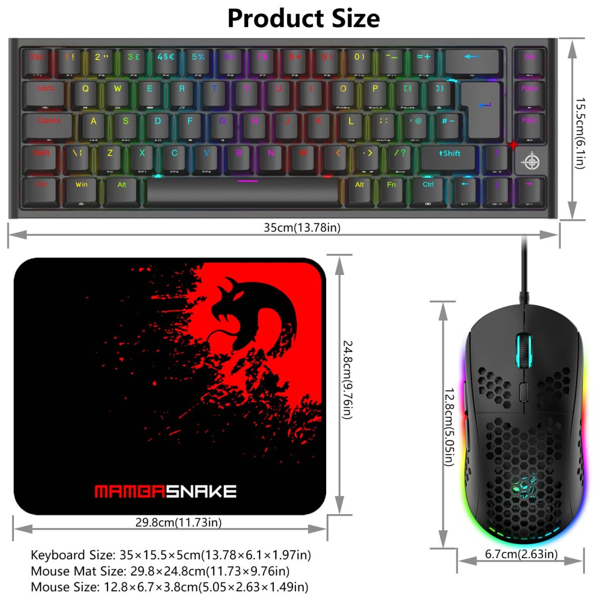 Wired RGB Backlit Mechanical Gaming Mouse Keyboard, 68 Keys - Image 2