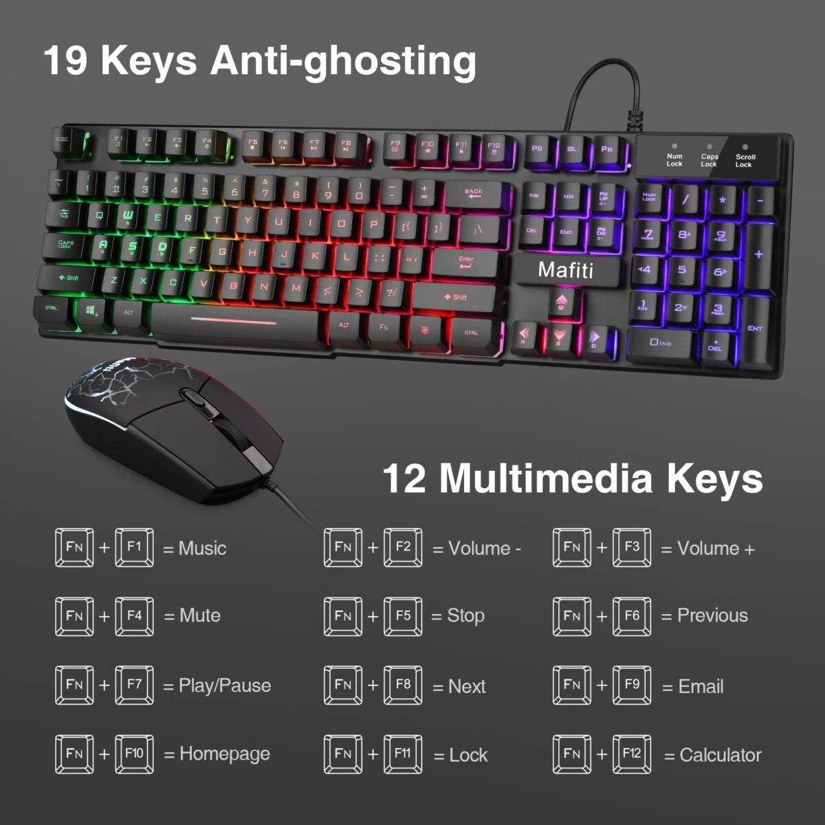 Gaming Keyboard and Mouse Set,Mafiti RK101 7 Rainbow Backlit Keyboard with Mechanical Feeling Breathing Light for Working or Gaming, UK Layout - Image 2
