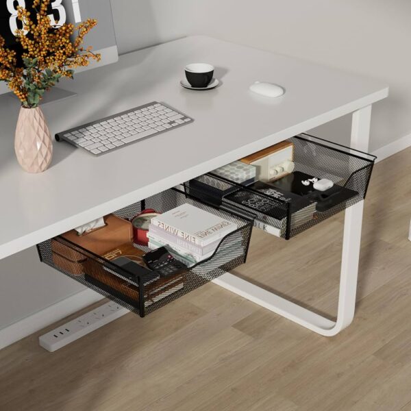 2-Packs Self-Adhesive Drawers Under Desk Metal Mesh Hidden