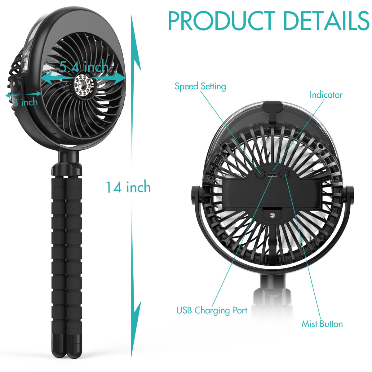 Misting Stroller Fan, 6000mah Battery Operated Portable Fan - Image 3