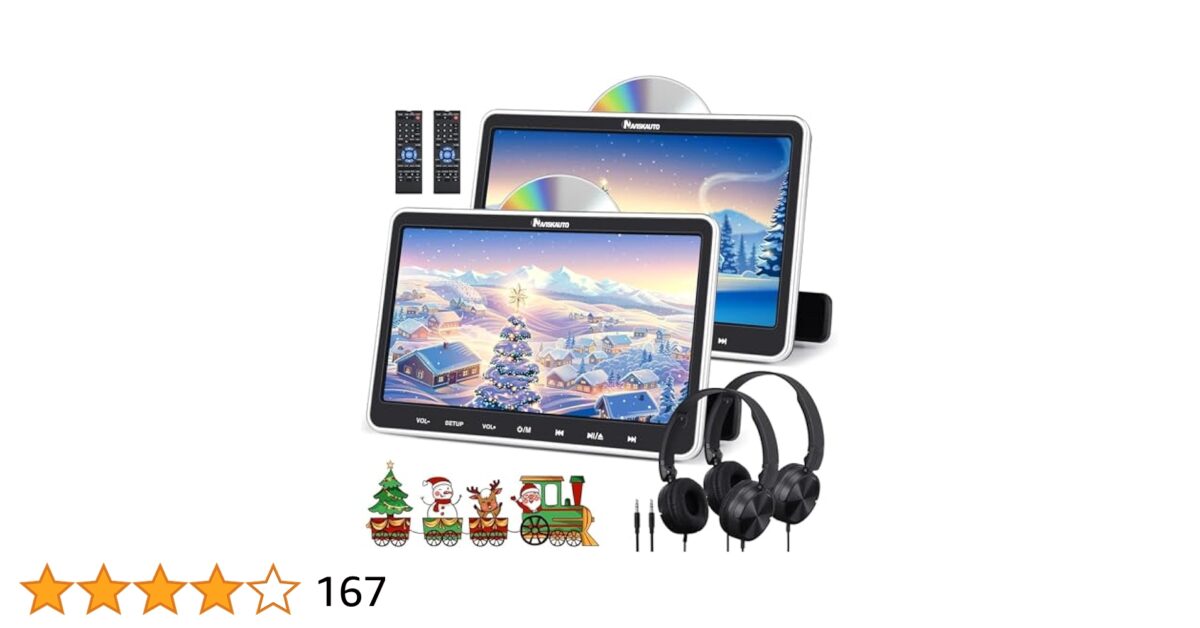 NAVISKAUTO 2 Car DVD Player 10.1 Inch Monitors with Slot In Design, HDMI IN, 2 Headphones, Car Headrest with 2 Mounting Brackets, Last Memory, Region Free, SD, USB/SD Card (2 DVD Players Car) - Image 3