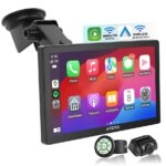 ATOTO P8 7 inch Touchscreen Portable in-Dash Navigation, Wireless Carplay & Wireless Android Auto, with HD 1080P Front Dash Cam, WDR & Auto Dimmer, Remote Control, Support up to 128G SD, P807SD-FC