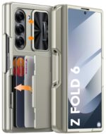 Vizvera for Samsung Galaxy Z Fold 6 Case RFID Wallet with Cards Holder [S Pen Holder] [Camera Cover] Shockproof Silicone Protective Phone Case for Z Fold 6 2024-Natural Titanium
